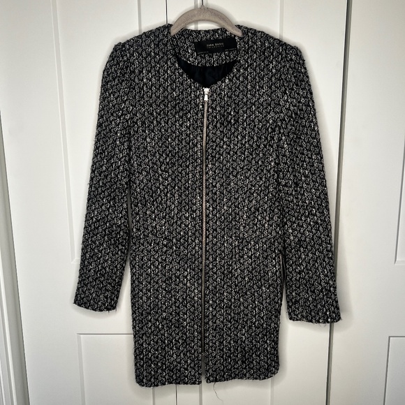 Zara Basic Tweed Frock Full Zip Coat Women's Size Small - Picture 1 of 5